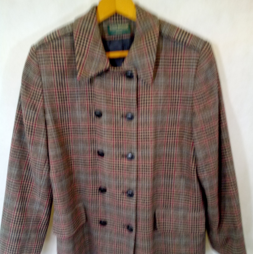 Harve Benard Multi Color L/S Double Breasted Tweed Wool Blend Blazer Petite